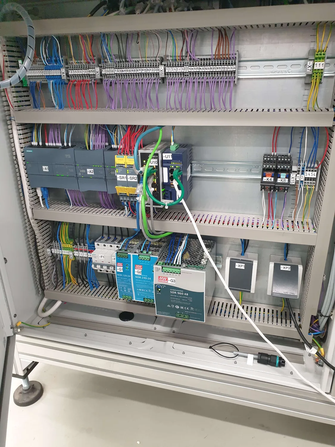 Siemens SIMATIC S7-1200 PLC i Sirius sigurnosni releji u elektroormaru stroja GLUSTA